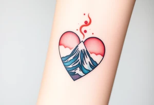 Geometric Volcano within a heart tattoo idea