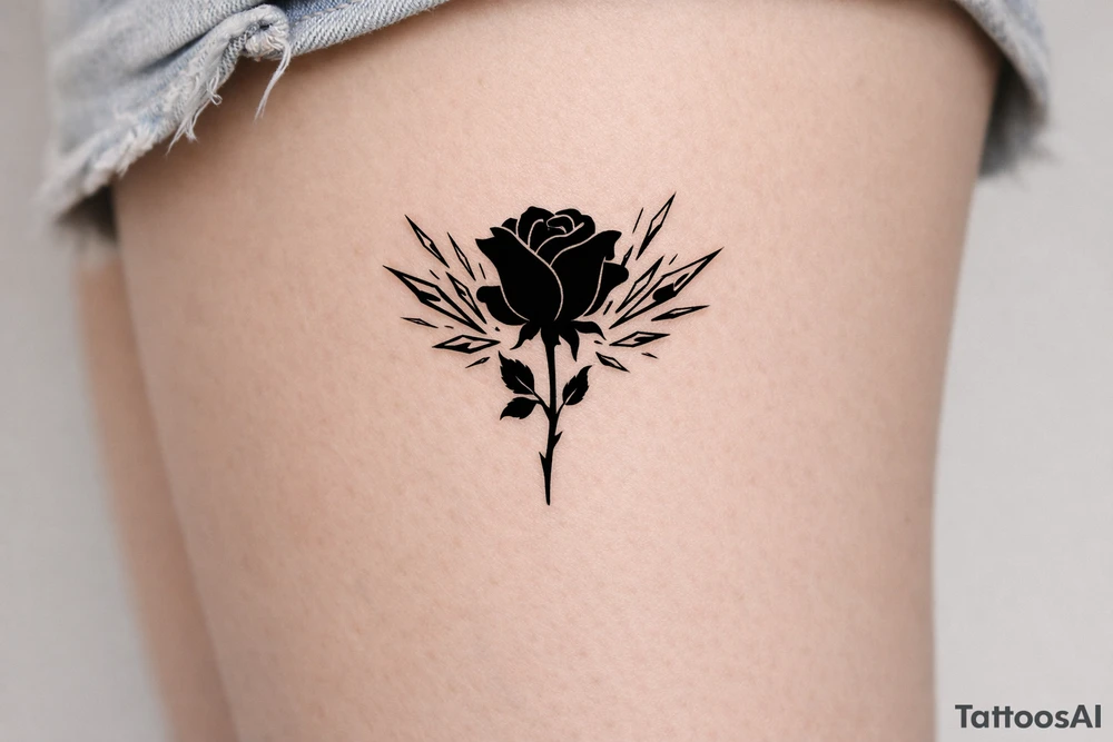 Rose silhouette with sharp ice shards bursting outwards tattoo idea