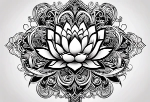 one vertical tattoo that combines lotus flower, phoenix and helix, strength and resilience symbols tattoo idea