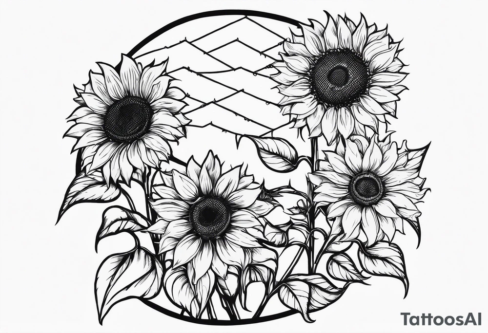 Sunflower, wheat, and barbed wire half sleeve tattoo idea
