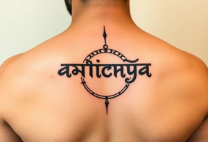 Create a tattoo that writes the Hindi word "Anichya" with A circle or spiral, which represents the cyclical nature of life and death tattoo idea