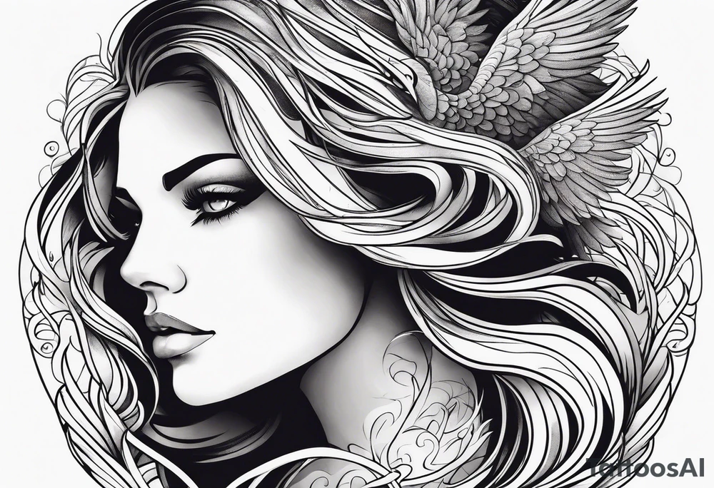 Woman rising into the phoenix tattoo idea