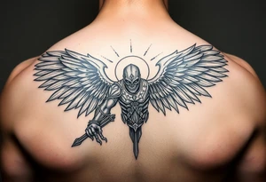 epic warrior/ archangel tattoo protecting family from evil tattoo idea