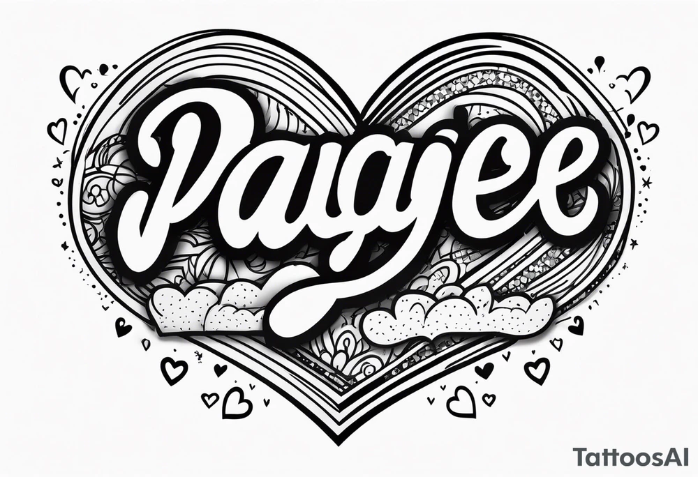 The name Paige with fine line hearts drawn with a welding tip tattoo idea