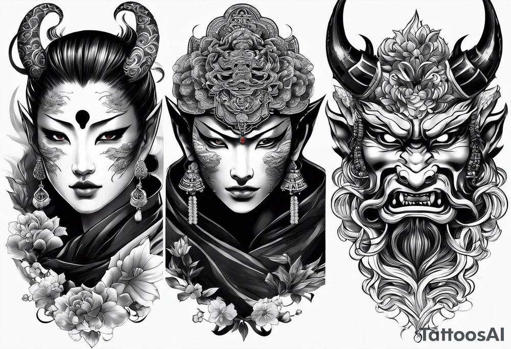The Japanese say you have three faces. The first face, you show to the world. The second face, you show to your close friends and your family. The third face, you never show anyone. japanese demon tattoo idea tattoo idea