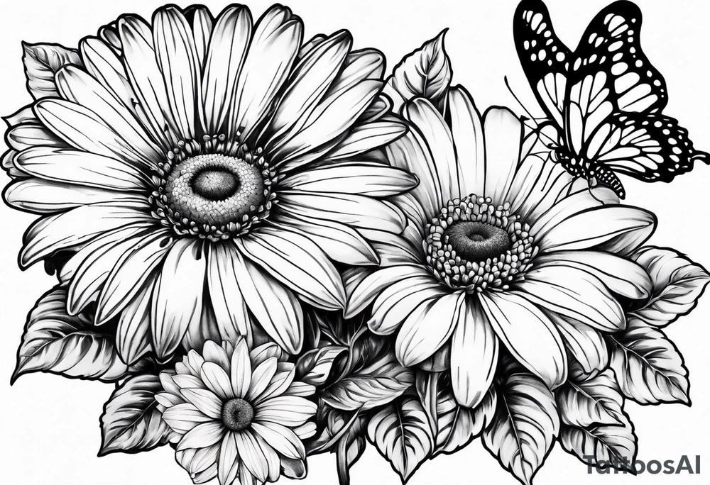 small tattoo daisies, chrysanthemum and morning glories with a butterfly tattoo idea