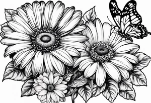 small tattoo daisies, chrysanthemum and morning glories with a butterfly tattoo idea
