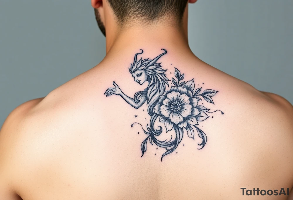 aquarius with floral design colored tattoo idea