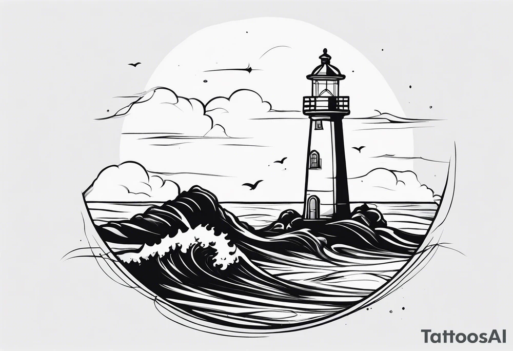 Farol no oceano em mar agitado bem delicado tattoo idea