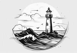 Farol no oceano em mar agitado bem delicado tattoo idea