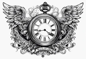 Angels and a old time pocket watch with the saying "Time waits for no one..." tattoo idea