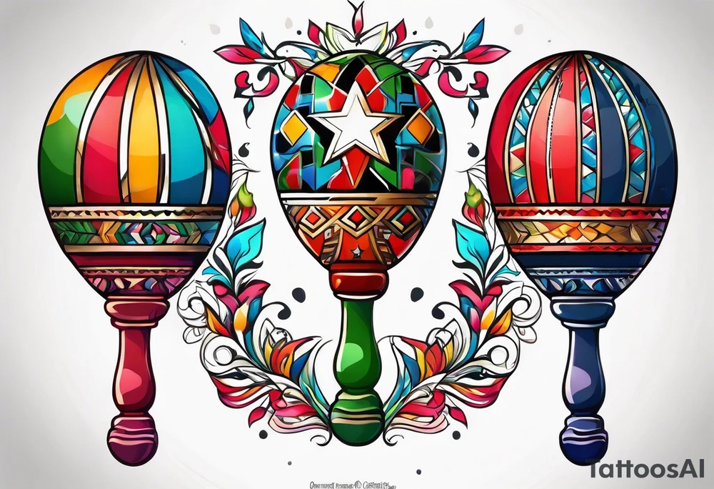 2 colorfull swinging maracas with cuban star tattoo idea
