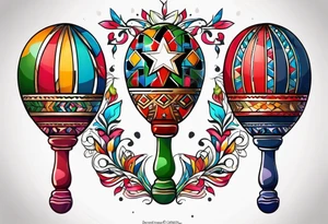 2 colorfull swinging maracas with cuban star tattoo idea