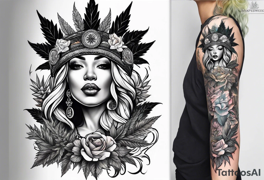 Black Goddess of marijuana tattoo idea