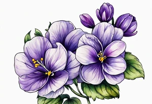 Small Violet flower with stem tattoo idea