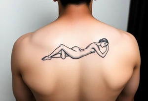 delicate small silhouette of woman lying on her side partially unclothed thin lines tattoo idea