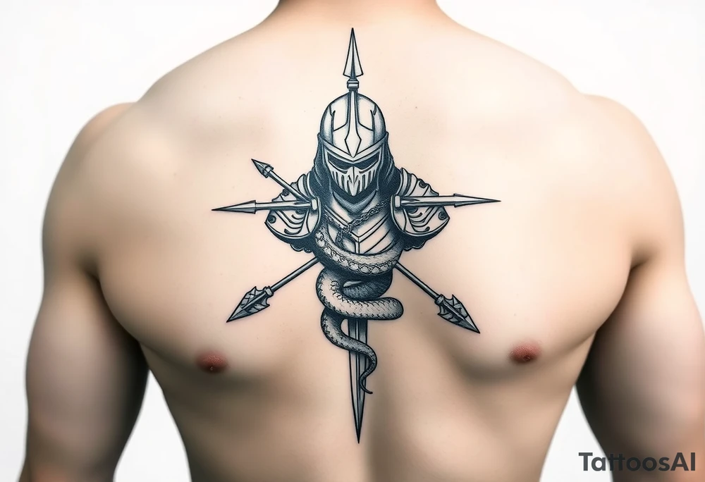 chest japan theme knight with arrow and snake tattoo idea