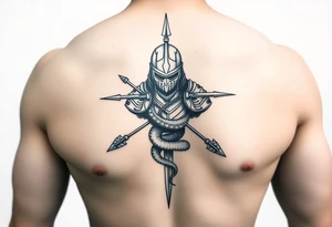 chest japan theme knight with arrow and snake tattoo idea