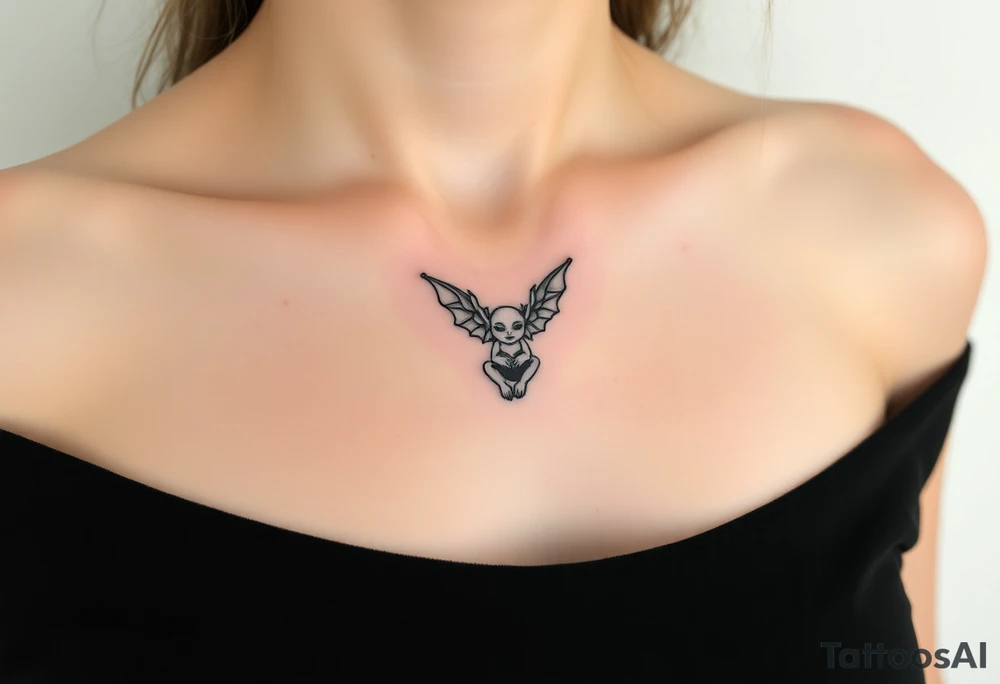 Misfit tiny goblin with wings tattoo idea