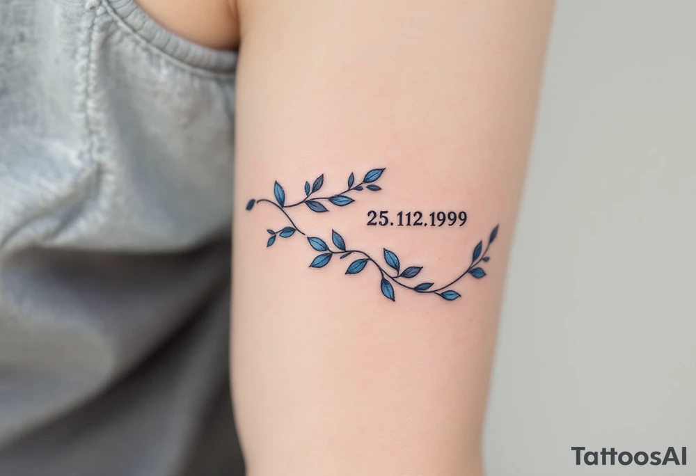 Cursive 25.12.1999 flowing along the spine in cool gray with a hint of icy blue. tattoo idea