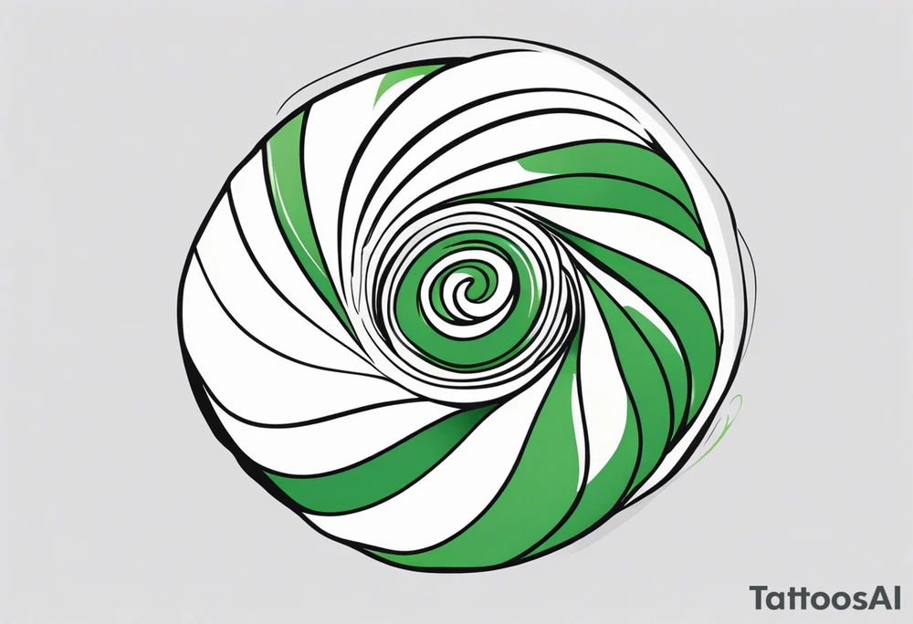 a small round candy in a twist wrapper. green and white swirl tattoo idea