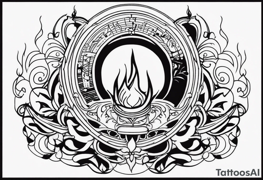 Music on fire tattoo idea