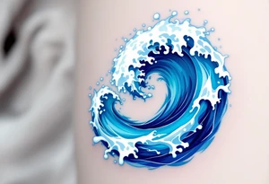 A stylized spiral composed of blue waves and white foam, capturing the movement of the ocean. tattoo idea