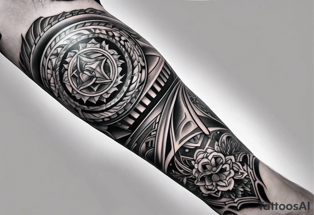 shin sleeve armor tattoo idea