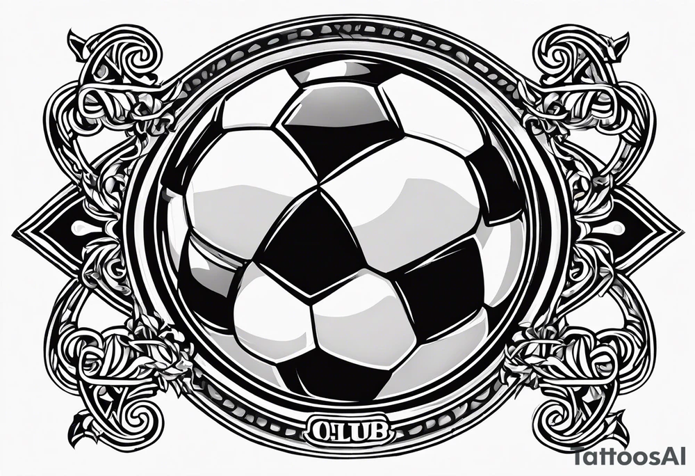 MÉS QUE UN CLUB text with soccer ball and a cross christian theme simple forearm tattoo idea
