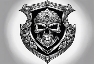 A flaming shield adorned with a mountain and a warhammer tattoo idea