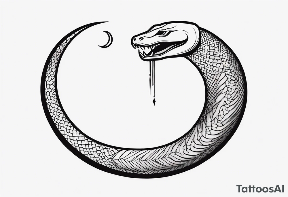 A snake wrapped around an arm, a crescent moon in the middle, a tongue in the form of a crescent tattoo idea