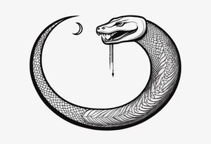 A snake wrapped around an arm, a crescent moon in the middle, a tongue in the form of a crescent tattoo idea