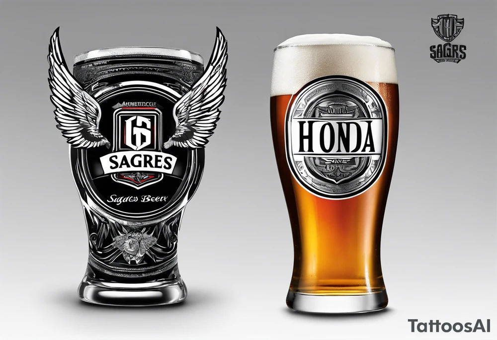 sagres beer glass 0,25cl, with wings from the honda motorcycle logo, and tools tattoo idea