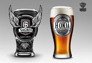 sagres beer glass 0,25cl, with wings from the honda motorcycle logo, and tools tattoo idea