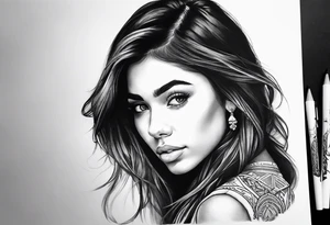 Indian girl tattoo, that looks like madison beer but not 1:1, for upper arm tattoo idea