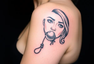 A tattoo depicting a woman bound and gagged with a ball gag in her mouth tattoo idea
