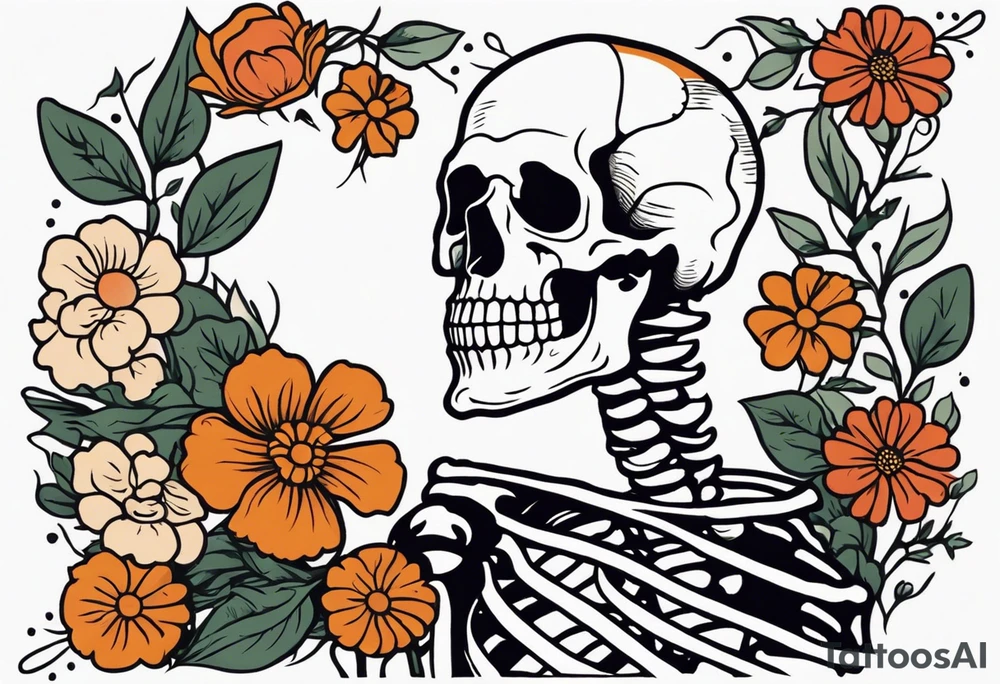 human skeleton

old school vintage simple traditional design surrounded by vintage flowers


bold color simple tattoo idea