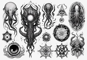 lovecraft long tattoo to put on the forearm, with eye and tentacle tattoo idea