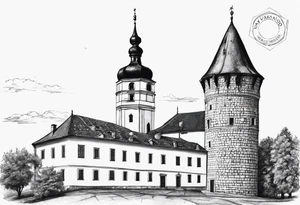 picture of Varaždin tower
with the names vesna and ivo under it tattoo idea
