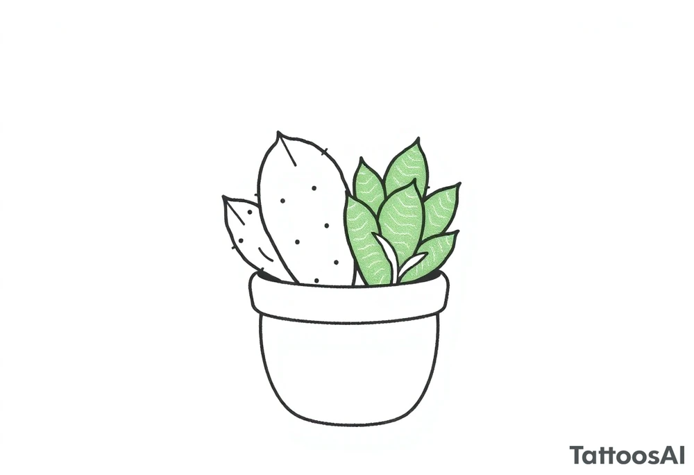 cute cacti and succulent in a pot tattoo idea