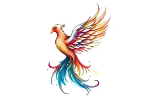 Phoenix rising with nonbinary flag colors blended in watercolor style, transparent background. tattoo idea
