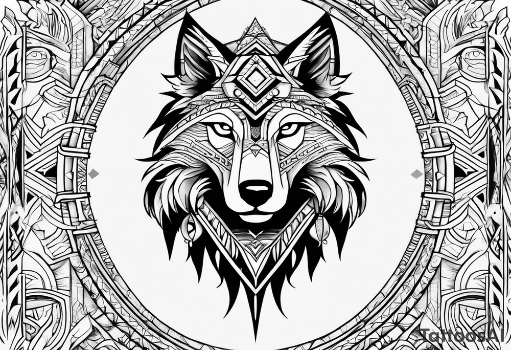 LOBO EN TRIBAL AULLANDO A LA LUNA tattoo idea