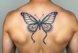 ethereal butterfly with flowing silk ribbons in moonlight tattoo idea