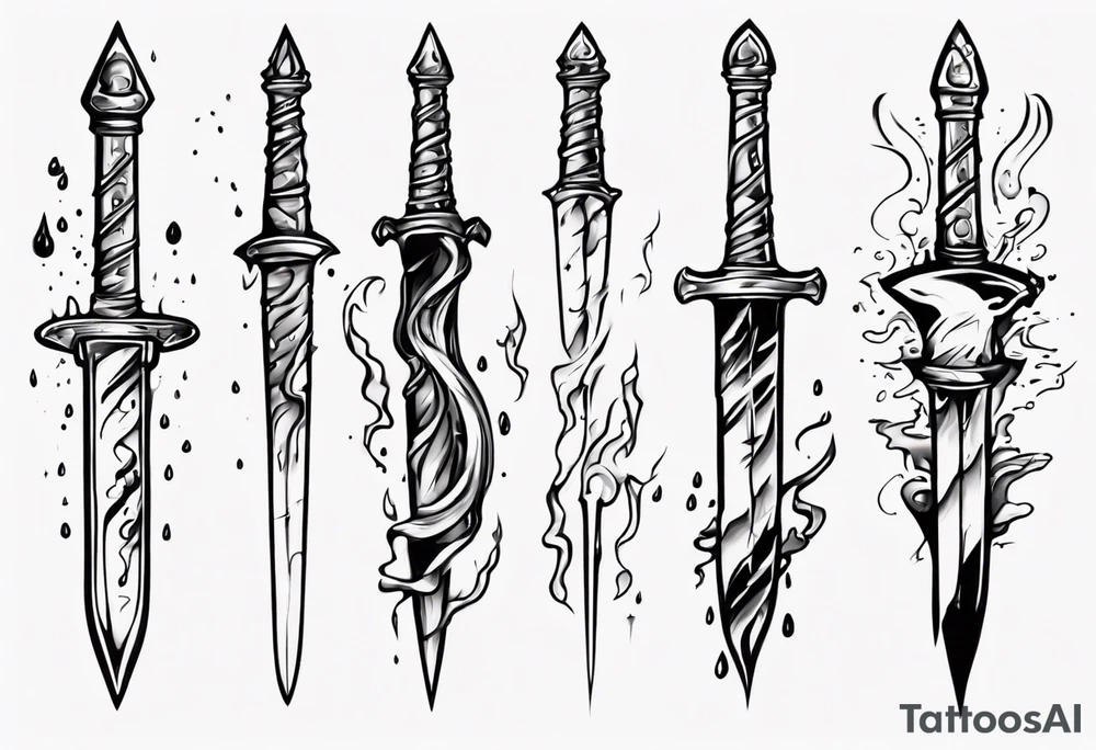 Dagger falling in a puddle tattoo idea