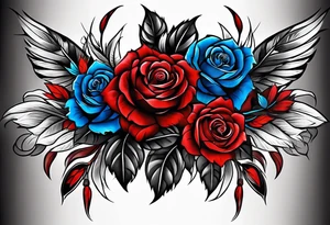 Colored blue and red roses native American tattoo idea