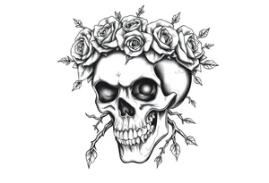 ornate skull adorned with crown of wild roses and thorns tattoo idea