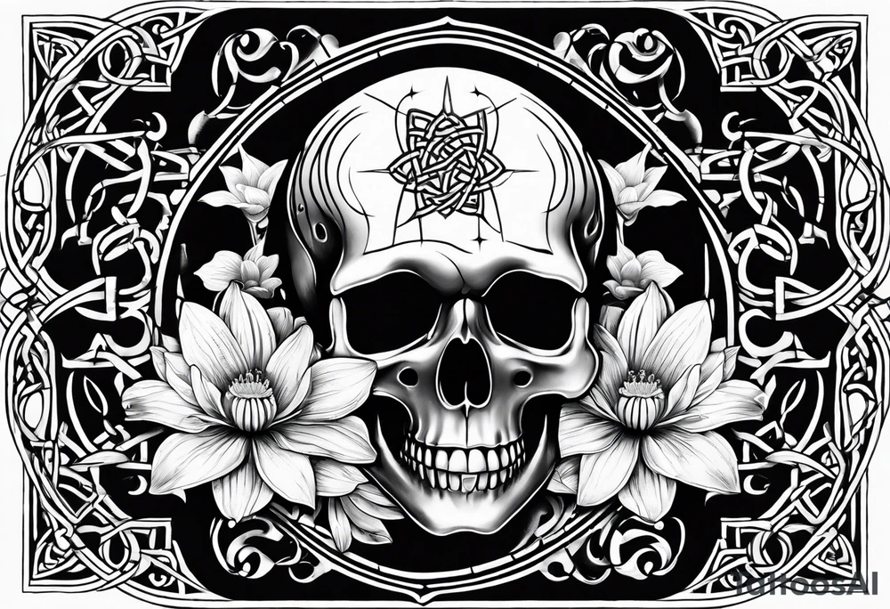 Celtic skull, water lily, daffodil, space and stars, roller coaster track tattoo idea
