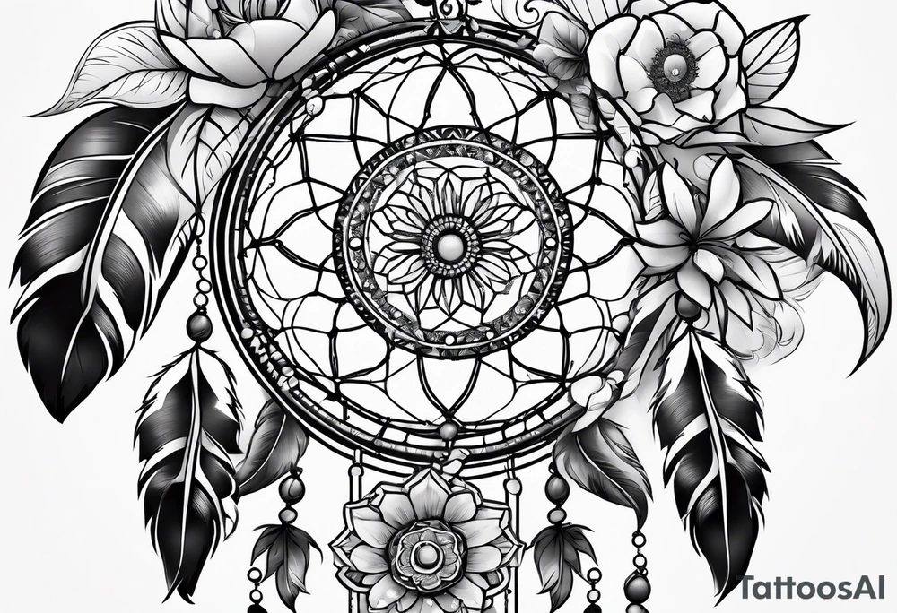 Dream catcher with flowers tattoo idea