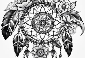 Dream catcher with flowers tattoo idea