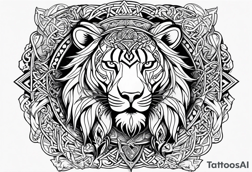 Celtic, Nordic, arm sleeve, lion, tiger, Vikings tattoo idea Celtic, Nordic, arm sleeve, lion, tiger, Vikings tattoo idea